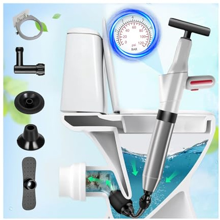 Utoimain High Pressure Toilet Plunger Heavy Duty, Toilet Unblocker with Holder and 4 Replaceable Heads, Unclogging Tool for Toilet, Bathtub, Shower, Floor Drain and Pipe Clog
