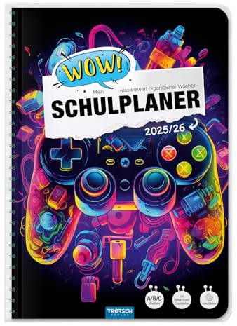 TRÖTSCH - Schulplaner WOW Gaming 25/26: Planer Schülerkalender Hausaufgabenheft Timer
