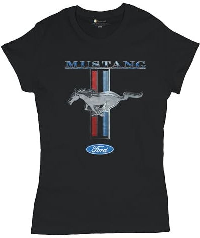 Ford Mustang Classic Women's T-Shirt American Muscle Car Tee Shirt Black Medium