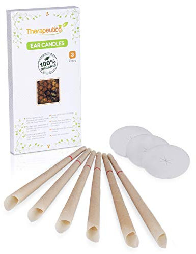 Therapeutico Natural Organic 100% Beeswax Hopi Ear Candles, 6 Hand-Crafted Candles, Medical Grade with Safety Disc and Double Wax Filter, Relaxing | Free Ebook |