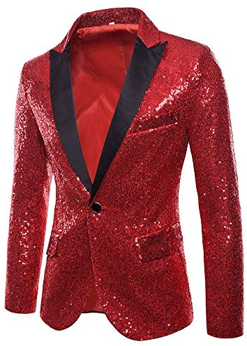 riou Chaqueta de los Hombres Blazer de Lentejuelas Dorado Traje de Rendimiento Traje Floral con Solapa con Muesca Blazer de Moda con Estilo One Buckle