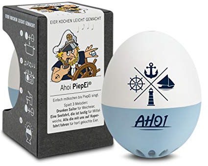 Brainstream AHOI PiepEi - Singende Eieruhr zum Mitkochen - Eierkocher | Zusammen mit den Eiern kochen: Spielt für weich, mittel & hart eine Melodie - Lustiger & funktionaler Eggtimer - Musik Kochei