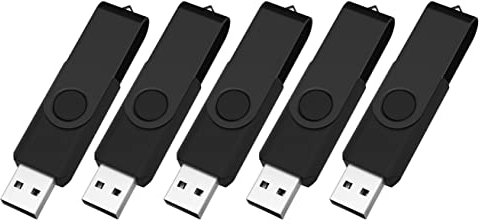 Vixelle 5 Pack 4GB USB Stick All-Black USB Flash Drive – Stylish 360° Metal Swivel USB Memory Sticks with Keychain Loop – Portable USB Pen Drive Bulk Pack for PC, Mac, TV, Car Audio, Video