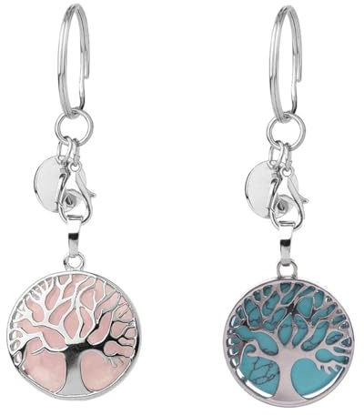 Jxuzh 2 pezzi portachiavi albero della vita con pietre preziose naturali, portachiavi portafortuna 80 mm cristallo rosa lapislazzuli unisex