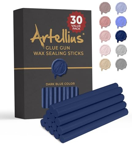 Artellius Sealing Wax Sticks - 30-Pack, Dark Blue, 4 in x 0.3 in - Wax Sticks for Letter Sealing & Envelope Embellishments with Wax Seal Stamps & Glue Gun