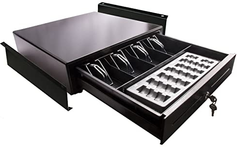 BLITZKASSE MIDI Kassenschublade iQCash350MU mit Münzbrett & Untertischhalterung, 350x400x100mm, RJ11/RJ12, Schwarz, Münzzählbrett, Kassenlade, Geldschublade