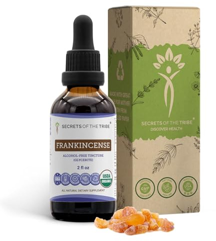 Secrets of the Tribe Frankincense USDA Organic Tincture Alcohol-Free Extract, Frankincense (Boswellia Serrata) Dried Resin 2 oz