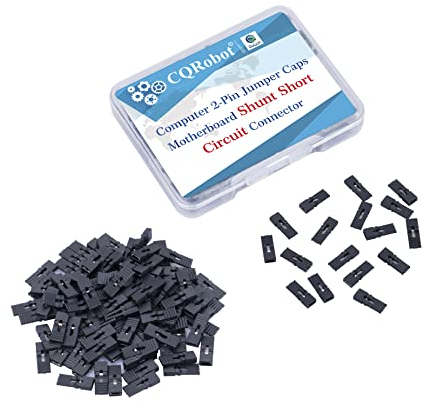 CQRobot 100 Pezzi Nero Standard Computer Jumper Cap Header Pin Shunt Shorting Connettore 2P 2,54 mm con manico. per Arduino Raspberry Pi PCB PC DVD HDD Cortocircuito Progetti.