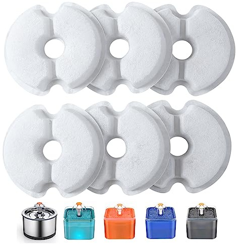 Filters for Cat Water Fountain 6 Pack, Yiupea Pet Water Fountains Filters Suitable for 2L/2.5L Pet Fountain,Cotton Activated Carbon & Resine with Triple Filtration