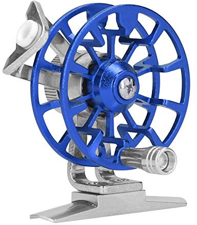 EVTSCAN Fliegenrolle Rechtshänder Mini Ultralight Angelrolle - Tragbare Aluminiumlegierung Vollmetallrolle Ehemaliges Eisangelrad Rolle Spool Tackle Tool(Blau)