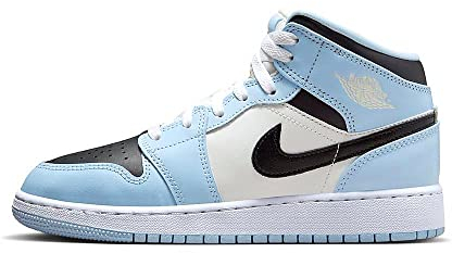 Jordan Nike Air 1 Mid Pre School Schuhe, Eisblau/Schwarz-Segelweiß, 12 Little Kid