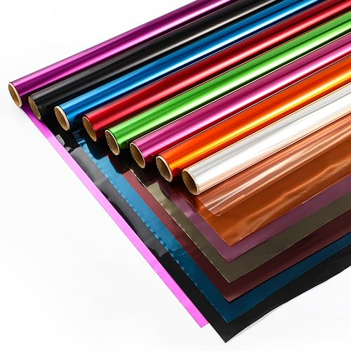 8 Farben Geschenkfolie Transparent Rolle - Farbe Transparent Geschenkpapier - klarsicht geschenkfolie for Für Blume, Geschenk baskt Verpackung,Heimwerker （43CM x 3M x 8 Rollen）