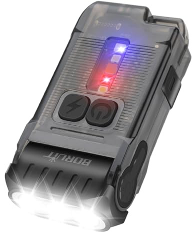 BORUIT V15 Taschenlampe LED Aufladbar 1200LM Hell Mini Schlüsselanhänger Taschenlampen mit Magnet 80° Schwenkbar, 10 Modi IP67 Wasserdicht Klein Flashlight für Camping Notfall Survival
