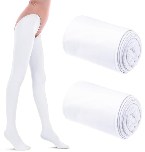 Zuimei Ballettstrumpfhosen für Mädchen, Kinder, Weiß, mit Fuß, Tanztraining, wandelbar, Ballett-Leggings, Strumpf für Kinder, Studenten, Praxis, 5–10 Jahre (M), 2 Paar, weiß, One size