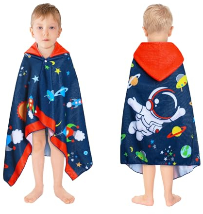 decalsweet Toalla Infantil con Capucha, Toalla de Playa de Microfibra, Suave Absorbente Grande Toalla de Baño Poncho Toalla Piscina Infantil Niño y Niña 127 x 76 cm(Astronauta Espacial)