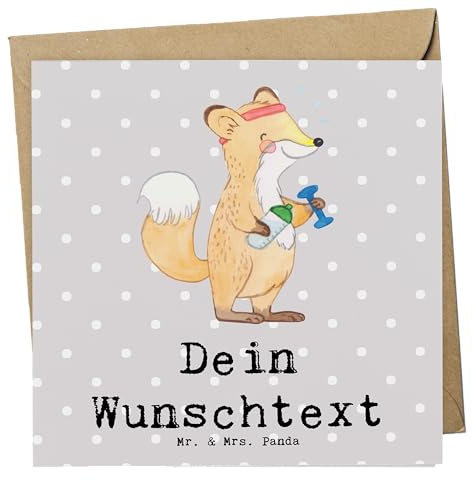 Mr. & Mrs. Panda Personalisierte Postkarte Fuchs Fitness - Geschenke, Geschenk, Karten, Karte, Grußkarte, Kraftsport, personalisiert, Fitnessstudio, Sportclub, Sport Treiben, Grußkarten
