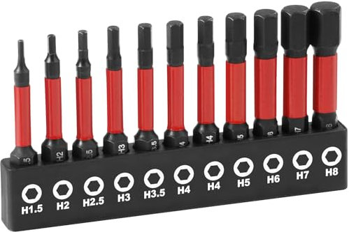 Flintronic 11Pcs Allen Wrench Drill Bit Set, S2 Steel Magnetic Impact Hex Allen Key Bit Set, 1/4” Hex-Shank Metric Inner Hexagon Screwdriver Bit, Allen Key Impact Drill Bit H1.5-H8