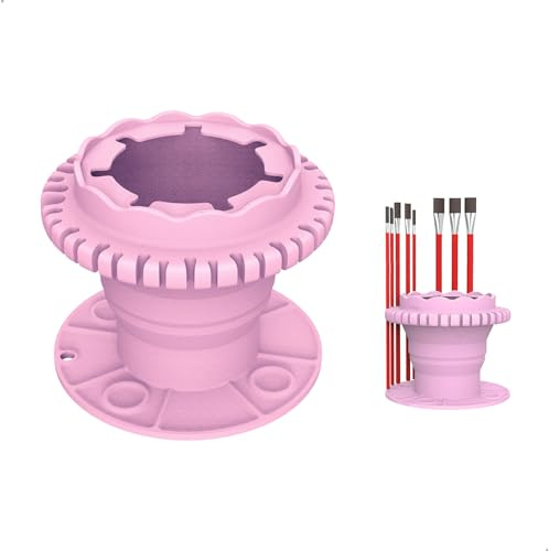 xiruiubao Enjuagador Pinceles, 3 en 1 Limpiador de Pincele Acuarela Plegable, Multiusos Soporte Pinceles Silicona con Paleta de Colores para Acrílico, Acuarela y Base de Agua (Rosa)