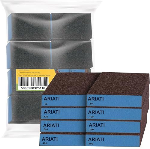 8 Pack Sanding Blocks Set Sponges Sandpaper with 4 Grits (60,120,220,400) Coarse/Medium/Fine/Superfine, Wet and Dry Dual Purpose Washable and Reusable for Wood, Walls, Metal, Paint