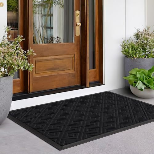 LEKEEPGO Felpudo Entrada Casa 60x90cm, Drenaje Felpudo, Alfombra Entrada Casa Antideslizante, Alfombras de Exterior Lavables, Tapete Entrada para Exterior, Balcón, Corredor, Negro