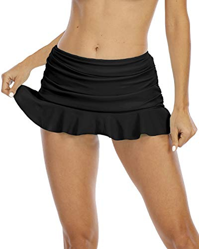 Halcurt Baderock Damen Kurze Rock Bikinirock Eingebaut Bikinihose Schnell Trocknende Badeshorts Bauchkontrolle Badehose Schwimmrock M