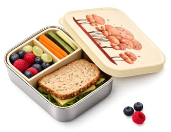 Jenard Caja de almuerzo de acero inoxidable para niños – compacta caja de almuerzo/caja de snacks ligera con tapa de silicona y compartimentos separados. Perfecta para el jardín de infantes y para