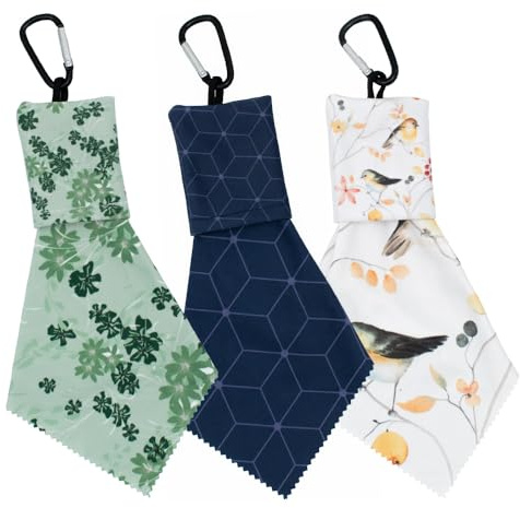 kda Mikrofasertuch Reinigungstuch Brillenputztuch -Pocket- 18,5 x 9,5 cm mit Karabiner im 3er Set | Anhänger zusammenfaltbar | Optikerqualität | Microfaser Tuch Reinigen von Brille, Tablet, Smartphone