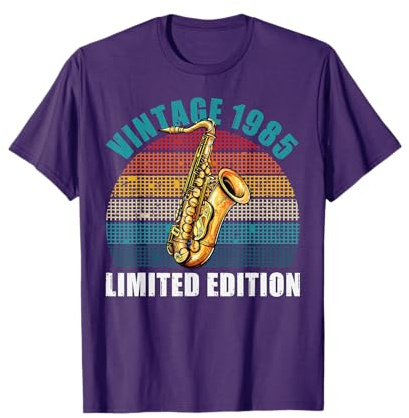 Vintage 1985 41 Years Old Saxophone Player 41st Birthday T-Shirt, Men, Black, Small