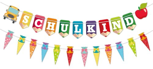 Einschulung Schulkind Girlande - Schulkind deko Einschulung Schulanfang Banner Hänge Deko für Einschulungsparty Schuleinführung Deko Junge und Mädchen