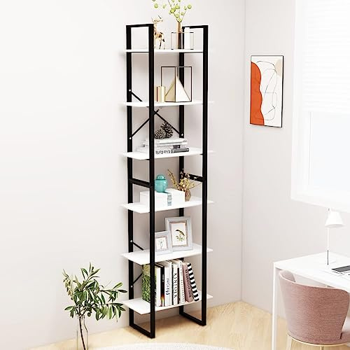 ULUYYUC Weißes Bücherregal Standregal Hochregal 60x30x210 cm aus Metall und Holzwerkstoff Schmaler Regalschrank für Küche Wohnzimmer Keller