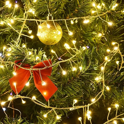 HHMTAKA 3M Girlande Lichterkette für Schlafzimmer 100 LED Cluster Licht Batteriebetrieben Silberdraht Lichterkette Hochzeit Party Dekor Licht für Baum Vase Fenster (Warmweiß)