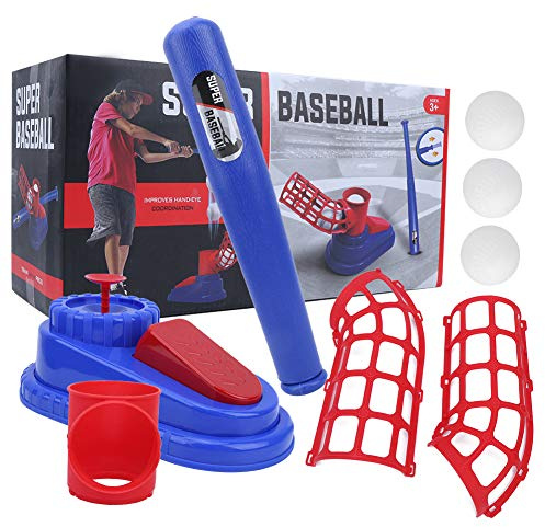 CLZothique Juguete de Lanzamiento de béisbol, Conjunto de Entrenamiento para niños con Lanzador de béisbol, Bate telescópico y 3 Pelotas, liberación automática de Pelotas para la práctica de