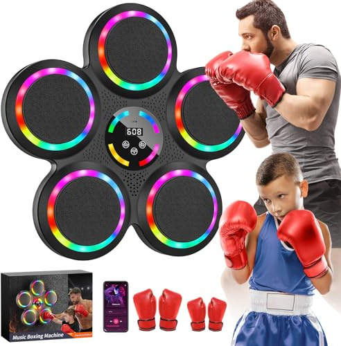 IERAKOR Máquina de Boxeo Musical de Pared con Bluetooth, 2 Pares de Guantes | Music Boxing Machine, 9 Modos y Velocidades, Luz de Color, Contador de Puntos, Deporte en Casa Antiestrés, Adultos y Niños