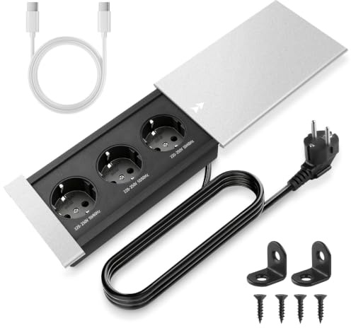 Enchufe retráctil empotrable con Tapa regleta integrada de 3 Compartimentos