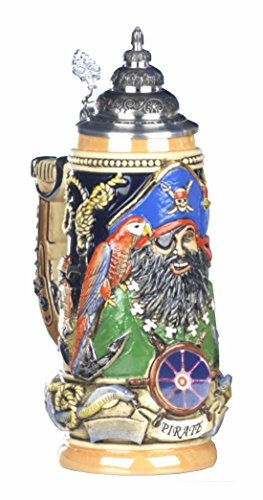King German Beer Stein Pirate Blackbeard Relief Stein 0.5 Liter tankard, Beer Mug