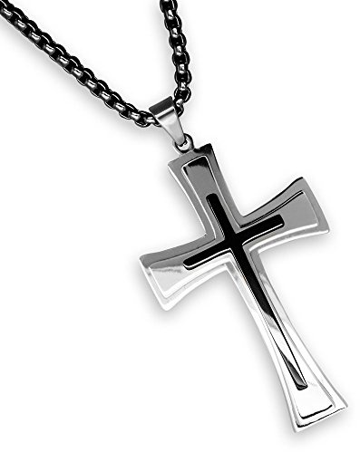 Soul-Cats 1 Kreuz Anhänger Kettenanhänger silber schwarz Kette Edelstahl Kruzifix, Farbvariante:Anhänger schwarz. Kette schwarz;Kettenlänge:Kette 50 cm