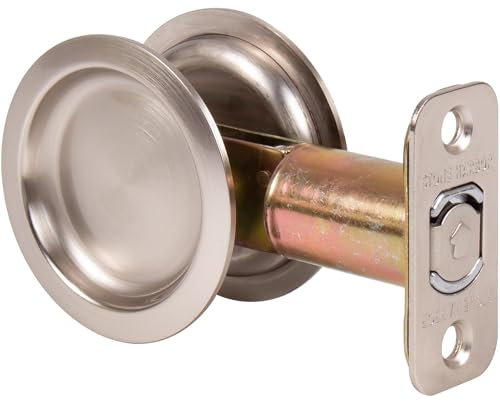 Round Pocket Door Lock, Passage (Hall/Closet) Latch, 2-3/4 Backset, RCL, Satin Nickel by Stone Harbor Hardware