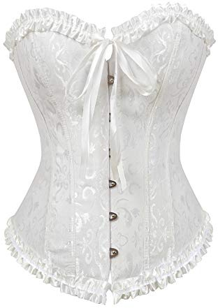 Grebrafan Corset Ballet Clasico Brocado Corsé Tallas Grandes (EUR(40-42) 2XL, Blanco)