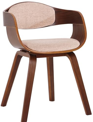 CLP Silla De Visita Kingston En Tela I Silla De Madera con Respaldo Semi-Curvado I Butaca De Salón En Estilo Escandinavo I, Color:Nuez/Crema