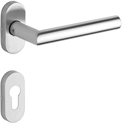 ROSTEX Edelstahl Drückergarnitur VIGO - Türbeschlag Set inkl. Oval Rosetten für PZ - geprüft nach EN1906