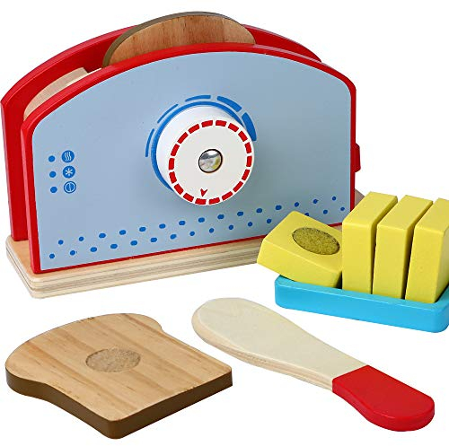 B&Julian Grille-Pain Jouet toasteur en Bois avec des Accessoires de Plat de Beurre Couteau Tranche 9 pièces pour Les Cuisines pour Enfants