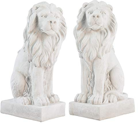 2x XL lejon skulptur figur staty trädgård hus antik stil trädgård dekoration portvakt