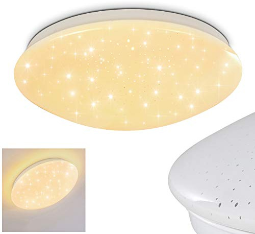 Lámpara de techo LED Norton STAR, lámpara de techo con efecto de brillo de metal en blanco, 12 vatios, 900 lumen 3000 K, Lámpara con óptica de cielo estrellado, IP44