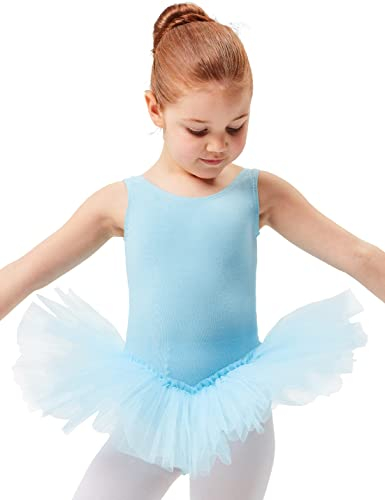 tanzmuster Kinder Ballett Tutu Anabelle aus Baumwolle mit Breiten Trägern und Tüllrock in hellblau, Größe:128/134