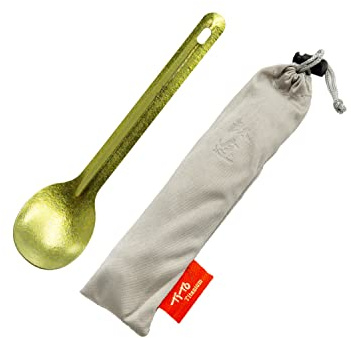 TiTo Titanium Cuillère-Fourchette en Titane Camping en Plein Air Ultralégère et Durable Portable Fourchette avec Sac pour Randonnée Pique-Nique Voyage(Cuillère Doré Brillant)
