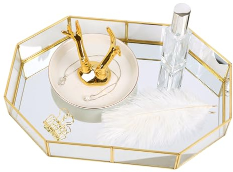 Samanoya Golden Mirror Cosmetic & Perfume Organizer - Makeup Tray for Vanity, Dresser, Bathroom, Bedroom & Tabletop (315*215*50mm)