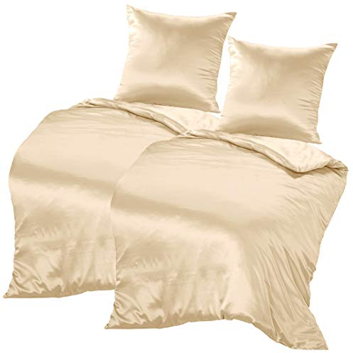 THXSILK 100% Seidenbettwäsche Set 4 teilig, 2 Bettbezüge 155 x 220 cm und 2 Kissenbezüge 80 x 80 cm, 19 Momme Maulbeerseide Bettwäsche, Weich Komfortabel und Glatt, Champagner