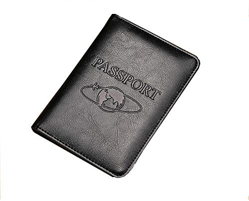 Leder Passhülle Cover Case RFID Blocking Travel Wallet （schwarz）
