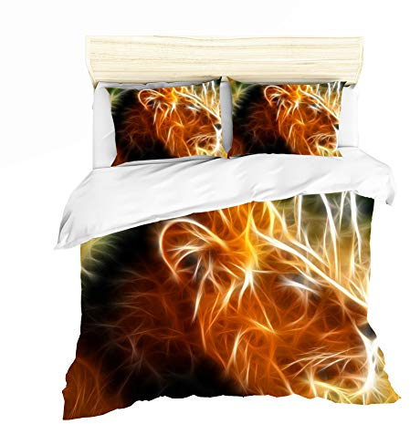 AYMAING Kinder-Bettwäsche Set für Jungen -Jungle Friends Löwe Motiv Dschungel, Afrika & Safari Tiere - Kissenbezug 80 x 80 cm Bettbezug 135 x 200 cm - Mikrofaser