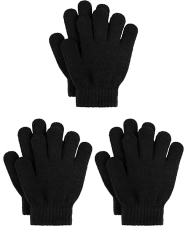 Cooraby 3 Pairs Kid's Winter Gloves Thick Cashmere Warm Knitted Gloves Children Cold Weather Gloves